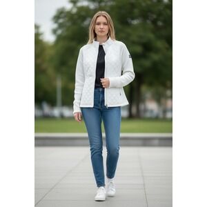 Storm Creek Womens Chic Classic Trendy White Hybrid Quilted Knit Full Zip Jacket